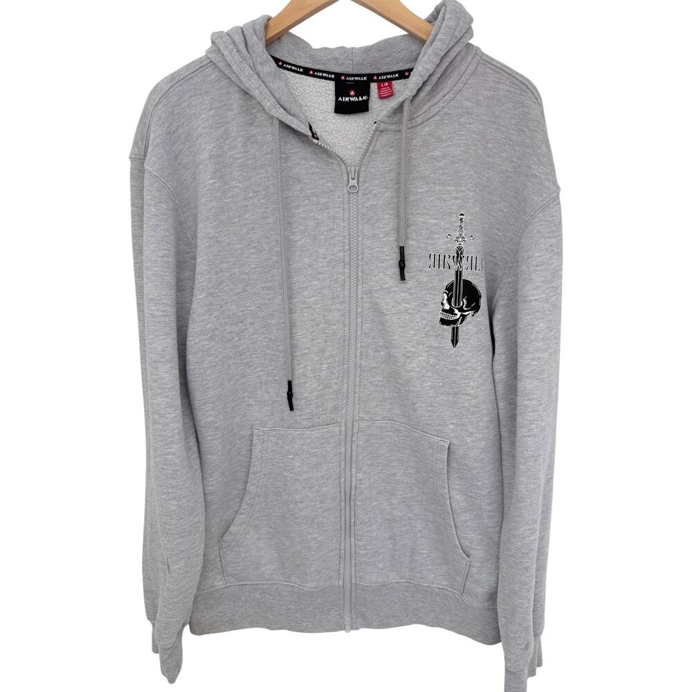 Airwalk Zip Hoodie Mens Large Gray Graphic Full Zip Sweatshirt